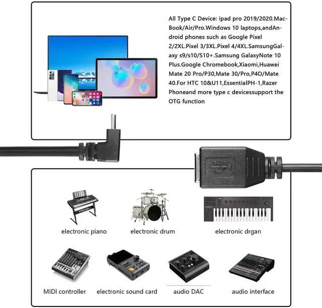 Alt view image 3 of 7 - USB C Printer Cable, USB C to USB B Printer Cable, USB B 2.0 Female to USB C Male 90 Degree Printer Cable for Printers,Scanner,MIDI Controller DJ Controller(- 0.3M)