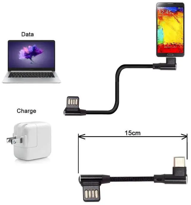 Alt view image 2 of 7 - USB-C 3.1 Type-C Male to Left Angled 90 Degree USB 2.0 Data Cable 15cm Dual Angled Type (Type-C)