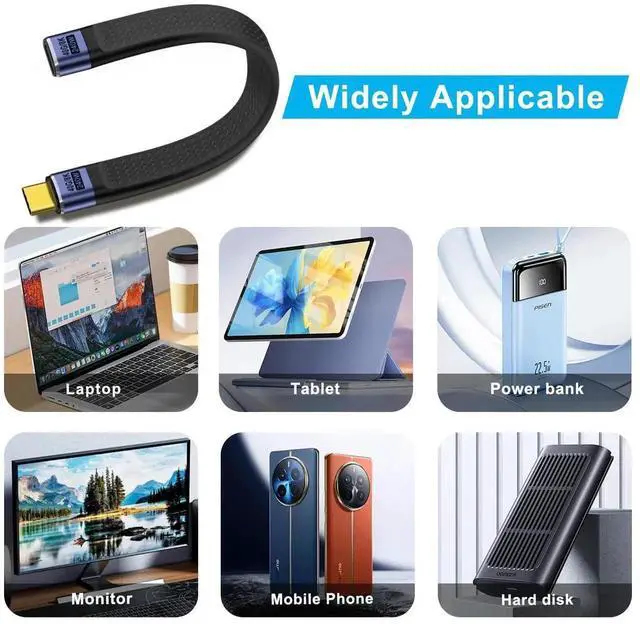 Alt view image 4 of 6 - USB C Extension Cable 40Gbps Flat USB C Extension Cable 240W 48V 5A Support Audio & Video 8K@60Hz, for Phones, Laptops, PC (Straight, 13 cm)