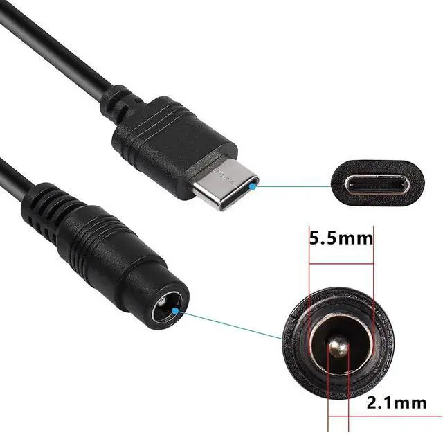 Alt view image 2 of 6 - 5V DC 5.5 2.1mm Female to USB Type C Adapter Cable Connector Power Extension Charge Cable for Laptop mobilephones 18.2cm-2 Pack