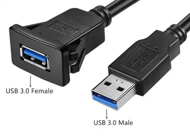 Main image of Square USB 3.0 Flush Mount Cable, USB 3.0 Male to Female Flush Panel Mount Extension Cable for Car, Boat and Motorcycle Dashboard 1M/3ft