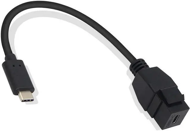 Main image of USB-C Keystone Jack Adapter, Male to Female, Panel Mount, USB-C Pigtail Extension, Keystone-to-Cable Converter, Black