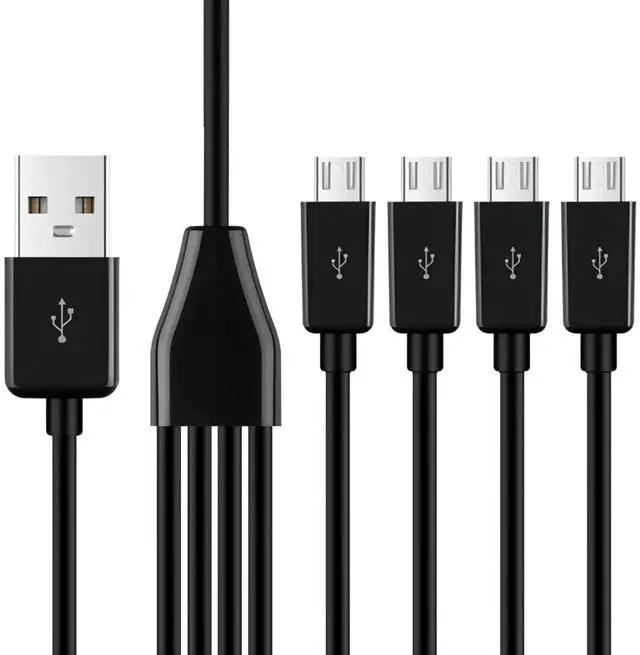 Main image of 4-in-1 USB 2.0 A Male to Micro USB Male Charging Cord, Multi USB Data Sync Adapter, Splitter Cable (Black-0.5m-4 Micro)