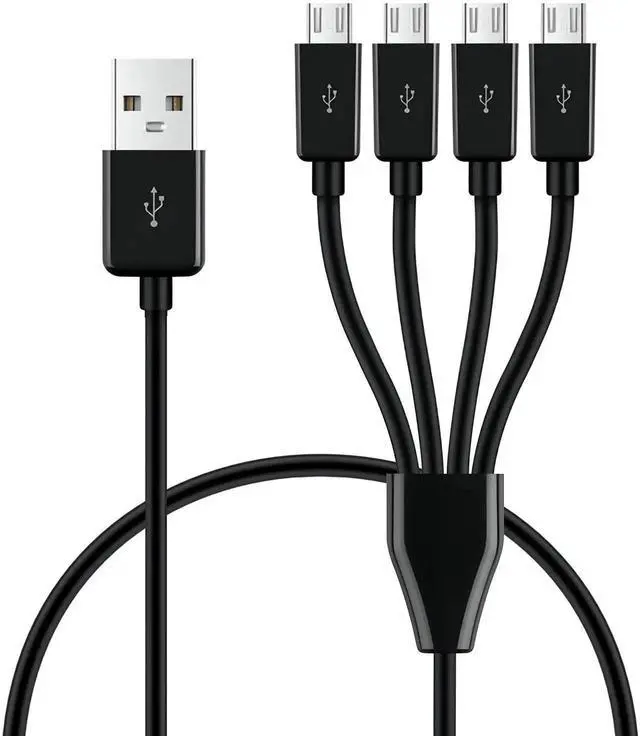 Alt view image 4 of 7 - 4-in-1 USB 2.0 A Male to Micro USB Male Charging Cord, Multi USB Data Sync Adapter, Splitter Cable (Black-0.5m-4 Micro)