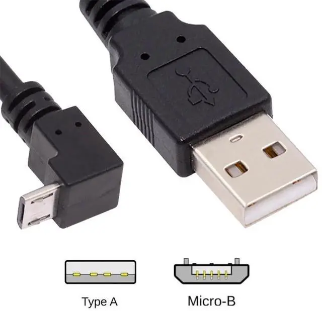 Main image of Down Angled 90 Degree Micro USB 2.0 Type 5Pin to USB 2.0 Type-A Data Charge Cable 480Mbps Data for Phone Tablet Computer Camera (10cm)