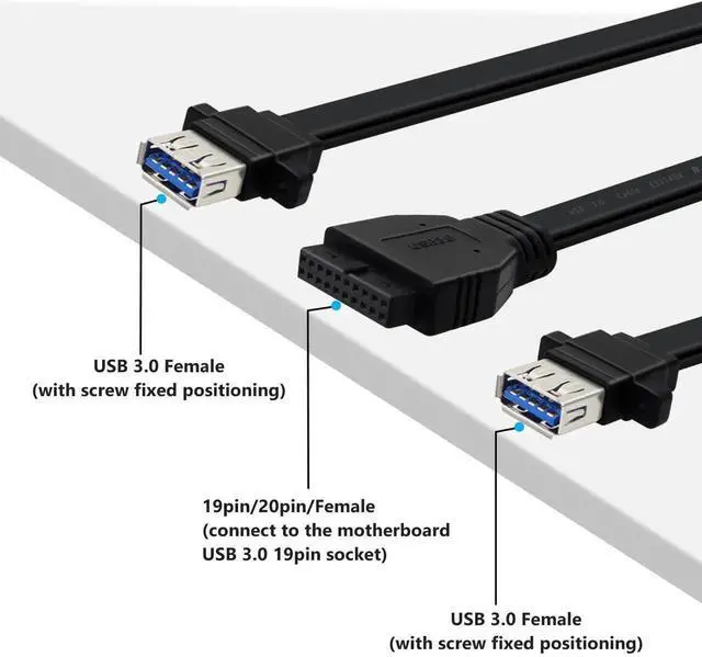 Alt view image 6 of 6 - USB 3.0 Front Panel Cable Extension with Panel Mount Holes 5Gbps Motherboard 19/20pin Header Splitter to 2 USB Female (30 cm)