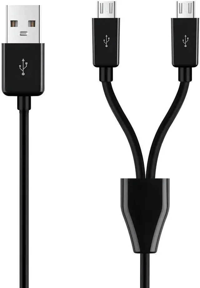 Main image of 2 in 1 USB A to Dual Micro USB Charging & Sync Adapter Cable - 0.2m, Black