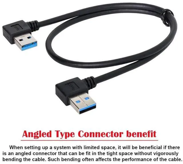 Alt view image 6 of 7 - USB 3.0 Type A Male 90 Degree Left Angled to USB 3.0 A Type Right Angled Extension Cable Dual Angled Type 20cm