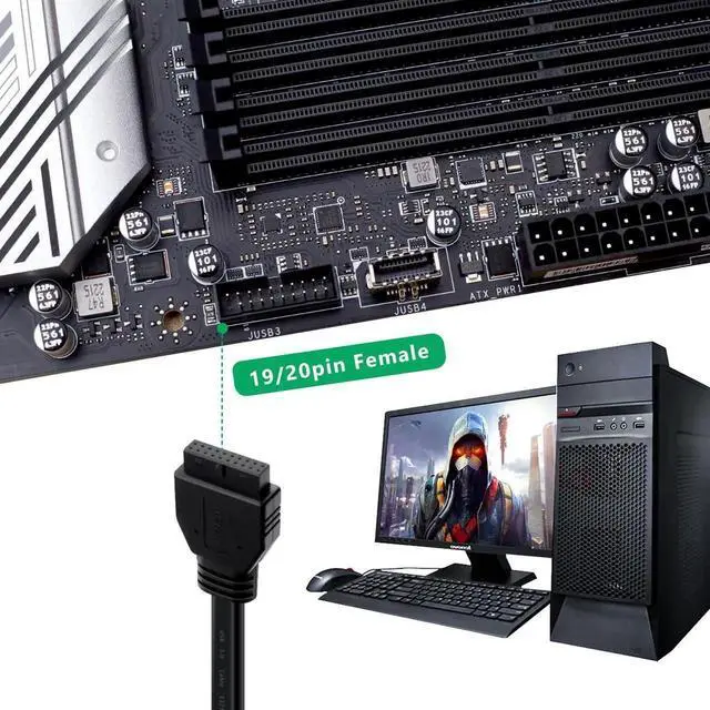 Alt view image 5 of 6 - USB 3.0 Front Panel Cable 5Gbps USB 3 0 Header Extension Cable 19/20 Pin USB 3.0 Front Panel Extension with Panel Mount Holes (80 cm)