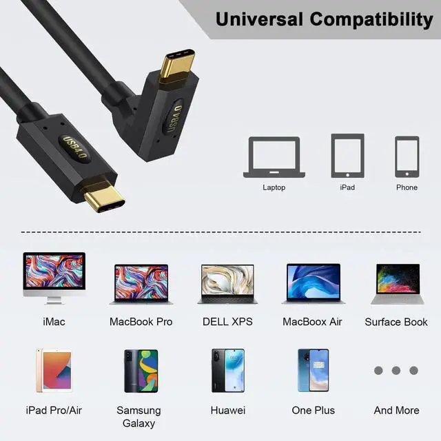 Alt view image 3 of 6 - USB C to USB C Cable Short 1ft, 90 Degree Type C to Type C Cable, 240W Fast Charging, 40Gbps Data, 8K@60hz Video, Up Down Angle Thunderbolt 4 Cable for Steam Deck, Switch, MacBook