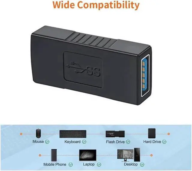 Alt view image 2 of 7 - USB 3.0 Coupler 2 Pack USB 3.0 Type A Female to Female Extension Adapter USB to USB Adapter Black