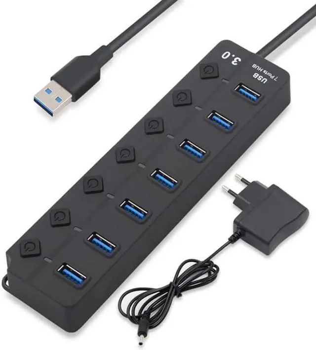 Alt view image 3 of 3 - 7 port usb3.0 hub independent key switch USB3.0 hub splitter one drag seven extender with power supply