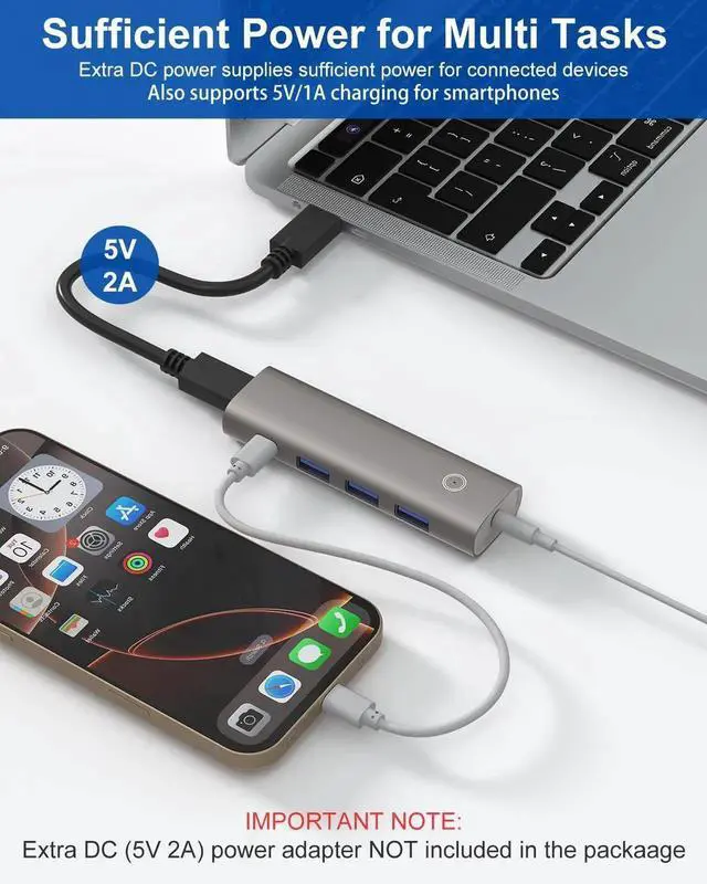 Alt view image 3 of 7 - USB 3.2/3.1 Gen 2 USB C to USB-A Hub - 4 Port Aluminum 10Gbps SuperSpeed Data Transfer USB-C Hub for Mac/Laptop/PC/iPhone 15/16 Pro Max and More