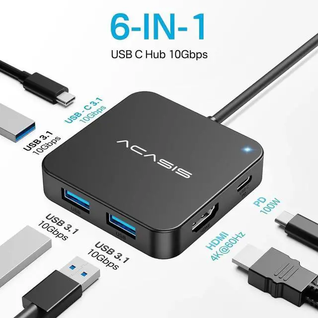 Alt view image 5 of 6 - USB C Hub 10Gbps, Multiport Adapter with 4K 60Hz HDMI, 100W Power Delivery, 3 USB A3.2+1 USB-C 3.1 Data Port, USB C to HDMI Adapter for MacBook, iPad PRO, XPS(Black)