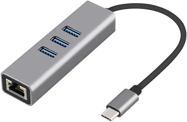Alt view image 3 of 7 - USB-c hub, Type C to Gigabit Ethernet and 3 USB 3.0 adapters, Aluminum Portable hub, RJ45 Gigabit Ethernet Network Adapter, Converter, hub, for 10 / 100 / 1000 Mbps Ethernet