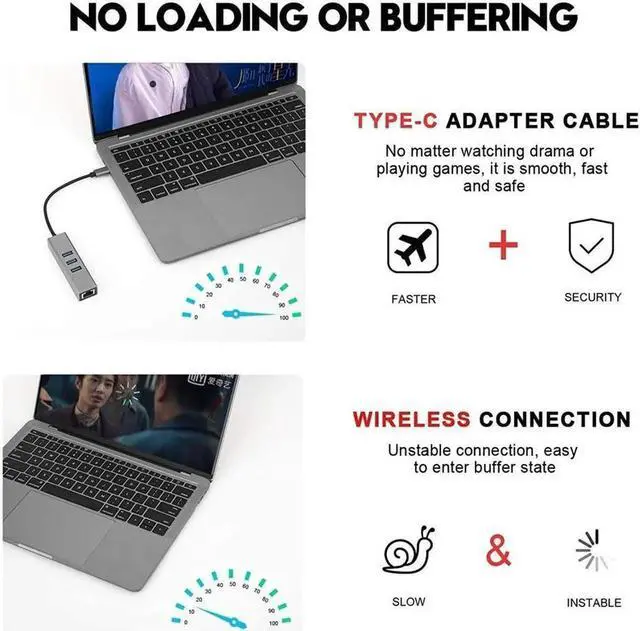Main image of USB-c hub, Type C to Gigabit Ethernet and 3 USB 3.0 adapters, Aluminum Portable hub, RJ45 Gigabit Ethernet Network Adapter, Converter, hub, for 10 / 100 / 1000 Mbps Ethernet