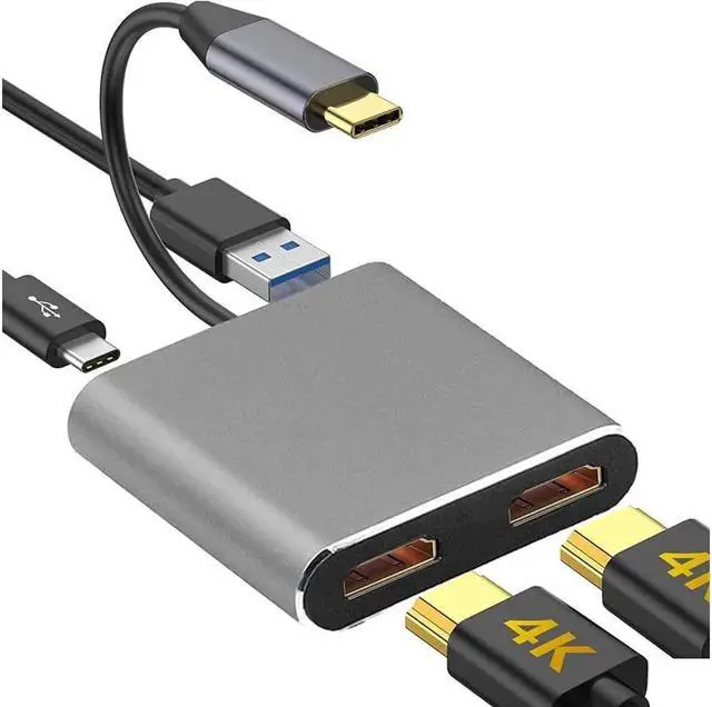 Alt view image 6 of 6 - 4 in 1 Hub Type C to Dual HDMI-Compatible USB Hub 3.0 Port, USB C to Dual HDMI-Compatible Adapter 4K Compatible with MAC OS, Windows, Android, Linux
