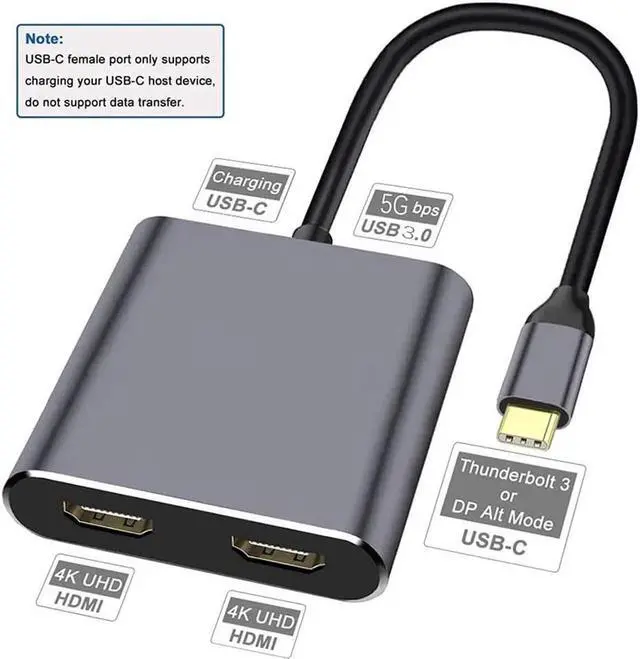 Main image of 4 in 1 Hub Type C to Dual HDMI-Compatible USB Hub 3.0 Port, USB C to Dual HDMI-Compatible Adapter 4K Compatible with MAC OS, Windows, Android, Linux