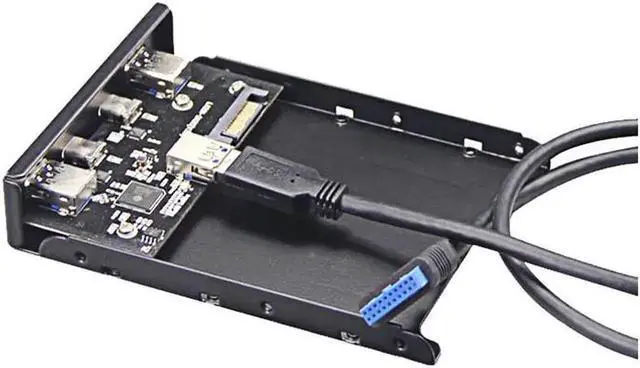 Alt view image 2 of 4 - Dual 5Gb/s USB 3.1 Type-C & USB 3.0 Computer 3.5 inch Floppy Bay Front Panel 4 Ports USB Hub, USB3 19Pin to 2x USB 3.0 USB-C + 2x Type A Splitter Adapter