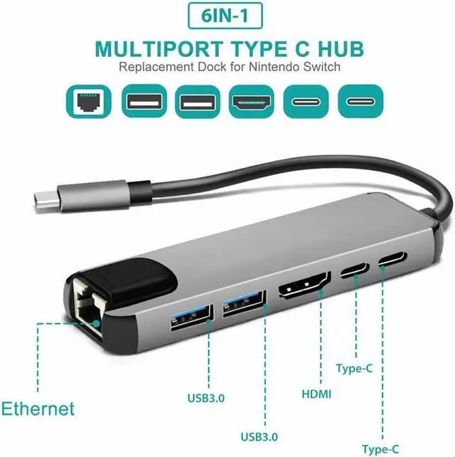 Alt view image 2 of 7 - USB Type C Hub Adapter Dock with 4K HDMI PD RJ45 Ethernet Lan Charge for MacBook