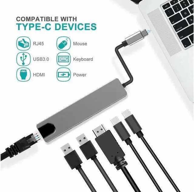 Main image of USB Type C Hub Adapter Dock with 4K HDMI PD RJ45 Ethernet Lan Charge for MacBook