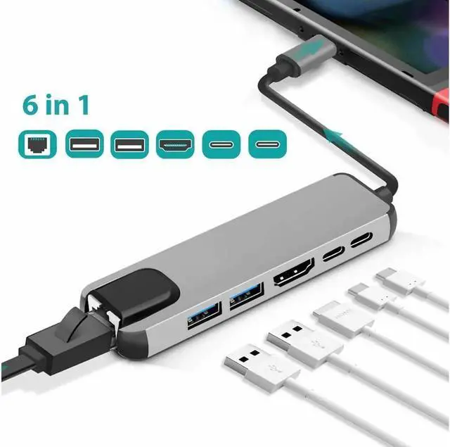 Alt view image 6 of 7 - USB Type C Hub Adapter Dock with 4K HDMI PD RJ45 Ethernet Lan Charge for MacBook
