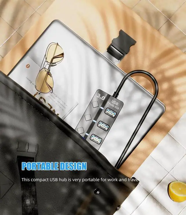 Alt view image 7 of 7 - USB 3.0 Hub, 7-Port with Individual On/Off Switches & LED Indicators, 5Gbps High-Speed Data Hub for Laptop, PC, MacBook, Surface Pro, PS5, HDD, Flash Drive (4ft Cable)