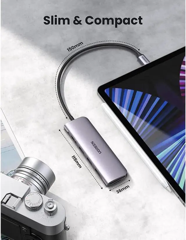 Main image of USB C Hub 6 in 1 Dongle USB-C to HDMI Multiport Adapter with 4K HDMI Output 3 USB 3.0 Ports SD/TF Card Reader Compatible for MacBook Pro XPS More Type C Devices