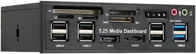 Alt view image 5 of 6 - Multi-Function USB 3.0 Hub eSATA SATA Port Internal Card Reader PC Dashboard Media Front Panel Audio for SD MS CF TF M2 MMC Memory Cards Fits 5.25" Bay