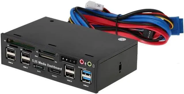 Alt view image 3 of 6 - Multi-Function USB 3.0 Hub eSATA SATA Port Internal Card Reader PC Dashboard Media Front Panel Audio for SD MS CF TF M2 MMC Memory Cards Fits 5.25" Bay