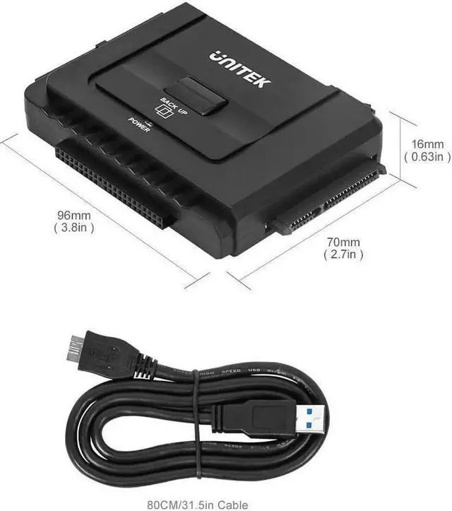 Alt view image 3 of 6 - Unitek USB 3.0 to IDE & SATA Converter External Hard Drive Adapter Kit for Universal 2.5/3.5 HDD/SSD Hard Drive Disk, One Touch Backup Function and Restore Software, Included 12V/2A Power Adapter