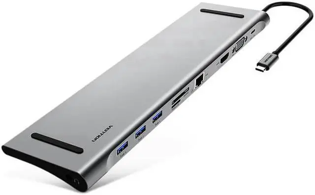 Alt view image 2 of 4 - 10-in-1 Type-C to USB 3.0 PD Charge HDMI VGA Gigabit RJ45 3.5mm Audio SD TF Hub