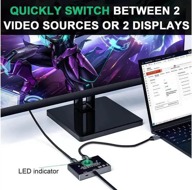 Alt view image 3 of 5 - USB C Switch, Bi-Directional USB-C Switcher 2 Computers, USB Type C KVM Switch 8K @60Hz 4K@120Hz Video/10Gbps Data Transfer/100W Charging,Compatible with Thunderbolt Device (Black)