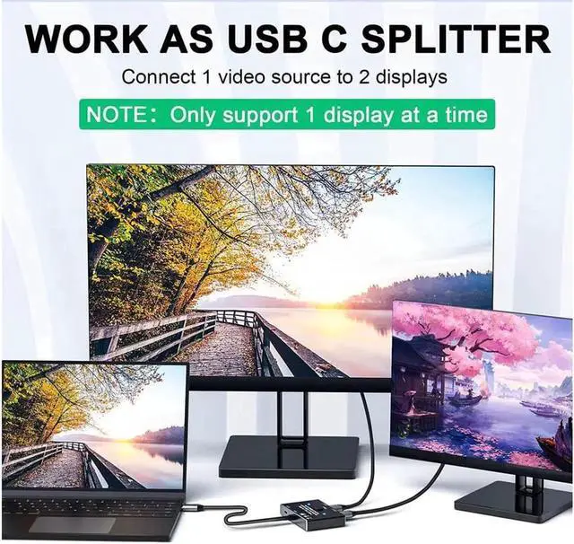 Main image of USB C Switch, Bi-Directional USB-C Switcher 2 Computers, USB Type C KVM Switch 8K @60Hz 4K@120Hz Video/10Gbps Data Transfer/100W Charging,Compatible with Thunderbolt Device (Black)
