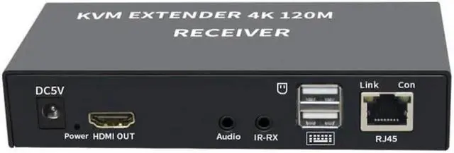 Alt view image 2 of 6 - 4K HDTV 120M KVM Extender HDMI-Compatible USB-A Keyboard Mouse 3.5mm AUX Aluminium Alloy Over CAT6 RJ45 Lan Ethernet Extender(With US Plug)