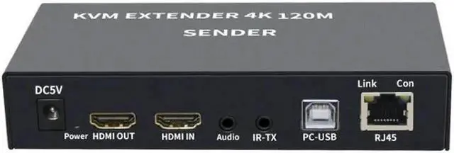 Alt view image 6 of 6 - 4K HDTV 120M KVM Extender HDMI-Compatible USB-A Keyboard Mouse 3.5mm AUX Aluminium Alloy Over CAT6 RJ45 Lan Ethernet Extender(With US Plug)