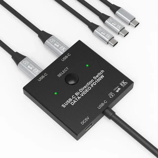 Alt view image 5 of 6 - Bi-Directional 8K USB C Switch USB C Switcher for 2 Computers, 8K@60Hz/4K@120Hz USB C KVM Switch Splitter with 2 USB-C Cables, for 100W Charging+10Gbps Data+Video Transfer