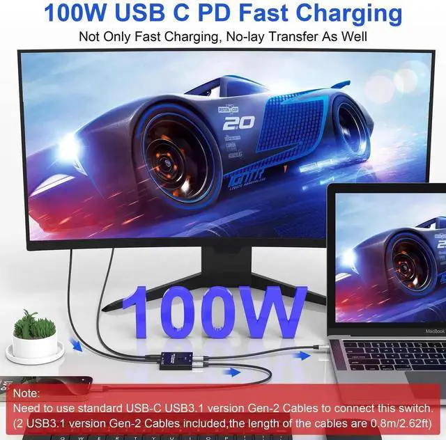 Alt view image 6 of 6 - Bi-Directional 8K USB C Switch USB C Switcher for 2 Computers, 8K@60Hz/4K@120Hz USB C KVM Switch Splitter with 2 USB-C Cables, for 100W Charging+10Gbps Data+Video Transfer