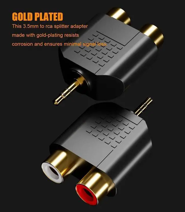 Alt view image 4 of 7 - 3.5MM to RCA Splitter Adapter, Gold Plated 3.5 mm TRS to Dual RCA Female Jack Y Plug Audio Converter - 4 Pack