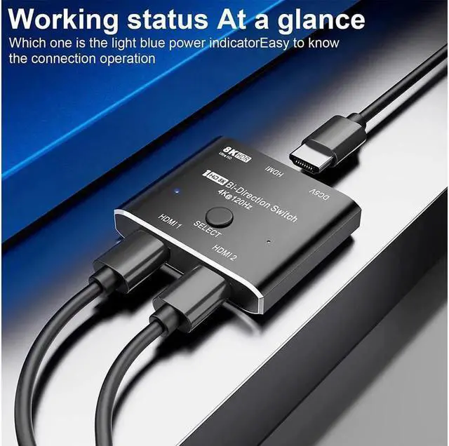Alt view image 3 of 7 - HDMI switcher hdmi Splitter 2 in 1 Out/1 in 2 Out Ultra 8K HD Bi-Directional Switch 8K@60Hz 4K@120Hz High Speed 48Gbps Switch 8K hdmi Splitter ps5 Support Xbox X PS5