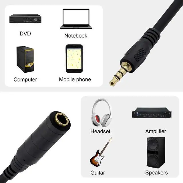 Alt view image 5 of 7 - 1/4" to 1/8" Adapter,6.35mm Stereo Jack to 3.5mm TRRS Male Audio Cable Connector Adapter for Amplifiers, Guitars, Pianos, Home Theater Equipment Etc.