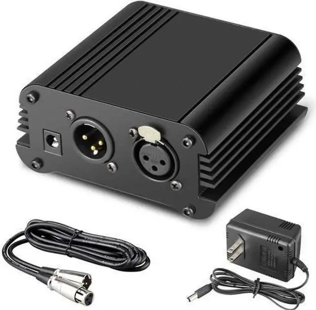 Main image of 1Channel 48V Phantom Power Supply with Adapter BONUS+XLR 3 Pin Microphone Cable for Any Condenser Microphone Music Recording Equipment