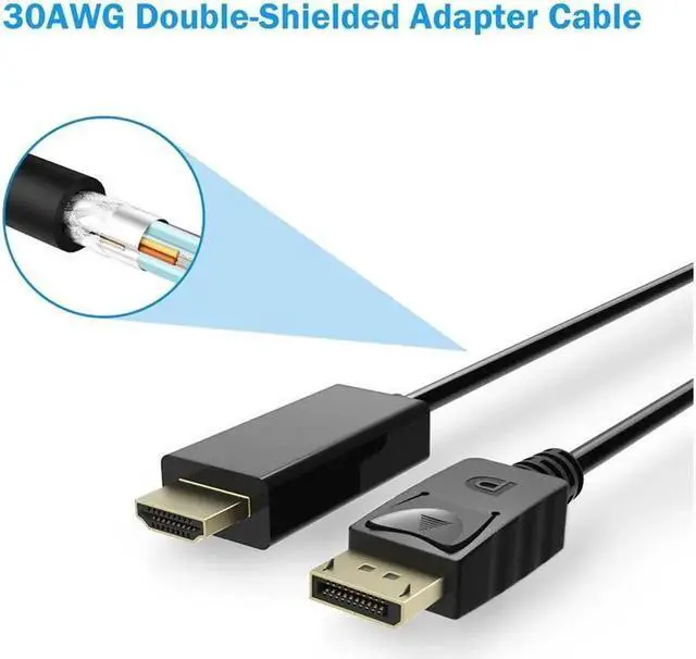 Alt view image 4 of 6 - Display Port to HDMI Cable, Gold Plated Displayport to HDMI Cable 6 Feet(Male to Male) for DisplayPort Enabled Desktops and Laptops to Connect to HDMI Displays
