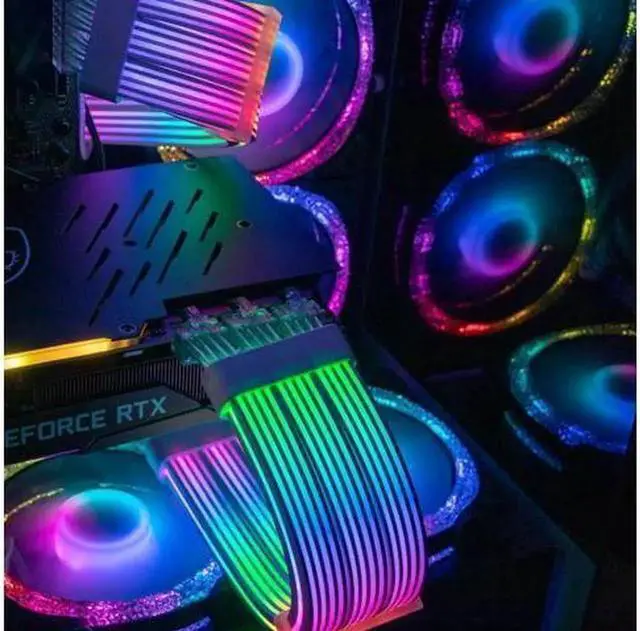 Alt view image 5 of 7 - RGB PC Cables,Strimmer 3x8 pin Extension Cable,PC Graphic Card Power Supply,5V 3Pin Sync ARGB PSU Cable