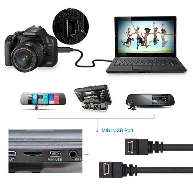 Alt view image 4 of 5 - JVFYI Cablecc 2pcs/lot Down & Up Angled Mini USB B Type 5pin Male 90 Degree to USB 2.0 Male Power Data Cable 50cm