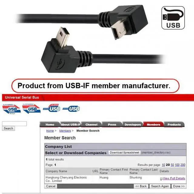 Alt view image 5 of 5 - JVFYI Cablecc 2pcs/lot Down & Up Angled Mini USB B Type 5pin Male 90 Degree to USB 2.0 Male Power Data Cable 50cm