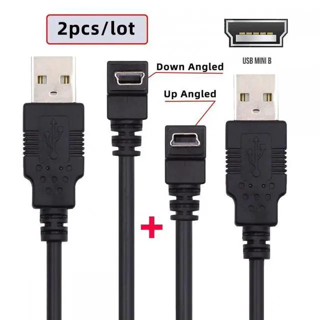 Main image of JVFYI Cablecc 2pcs/lot Down & Up Angled Mini USB B Type 5pin Male 90 Degree to USB 2.0 Male Power Data Cable 50cm