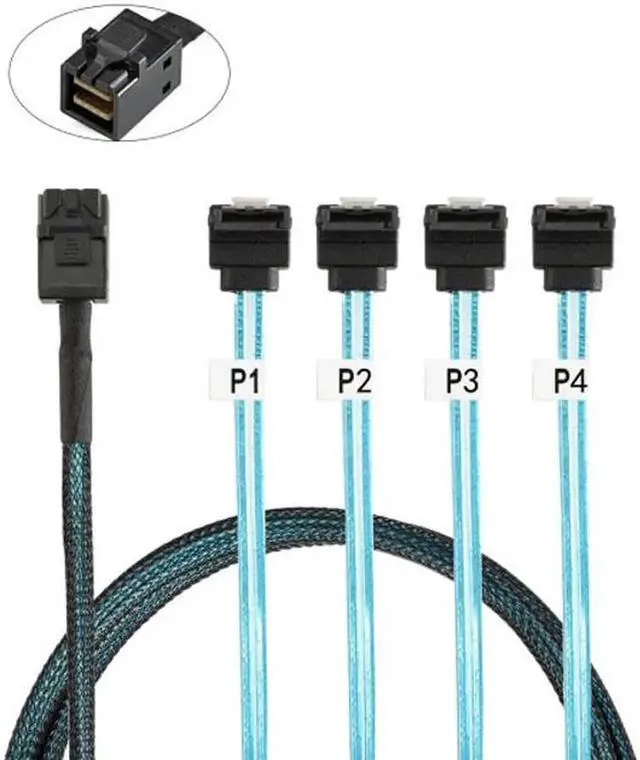 Alt view image 4 of 5 - JVFYI -8643 Internal Mini SAS Host to Angled 4 SATA Target Hard Disk 6Gbps Data Server Raid Cable 1m