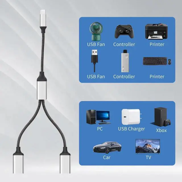 Alt view image 4 of 6 - JVFYI USB-C OTG Splitter Y Cable USB 3.0 Type C Male to Dual USB A Female Multiport Split Converter Multiple Hub for Car,Laptop,PC and More (1 to 2)