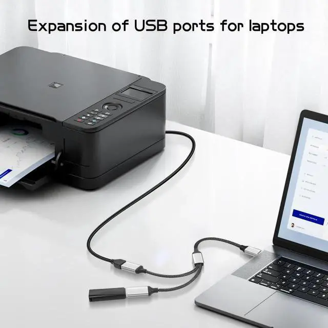 Alt view image 3 of 6 - JVFYI USB-C OTG Splitter Y Cable USB 3.0 Type C Male to Dual USB A Female Multiport Split Converter Multiple Hub for Car,Laptop,PC and More (1 to 2)